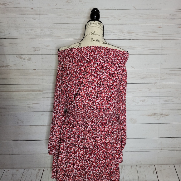 MICHAEL KORS MK red floral summer fall cute dress small ruffle - Picture 2 of 3